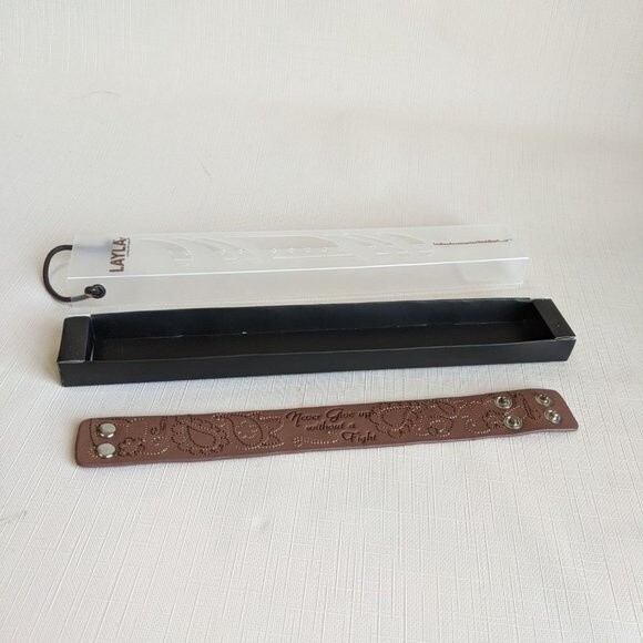 Layla Never Give Up Leather Bracelet Brown 7" / 8" NIP NEW IN PACKAGE - Picture 7 of 7